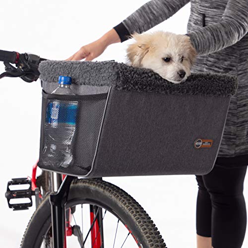 K&H Dog Bike Basket Front Mount, Pet Bike Carrier for Small Dogs & Cats, Bicycle Dog Basket with Safety Leash, Washable Liner, Heavy Duty Metal Frame, Universal Fit, 16x12x10 in by K&H Pet Products - Used condition - US$85.52