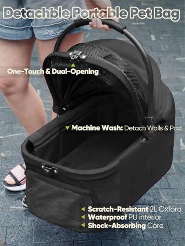Image of Small Dog Stroller, Pet Stroller for Small Dogs, 5-in-1 Dog Strollers - Fold All in One Without Detaching Carrier, Pet Strollers with Removable Waterproof Carrier for Dogs Cats 10 lbs 20 lbs, Black