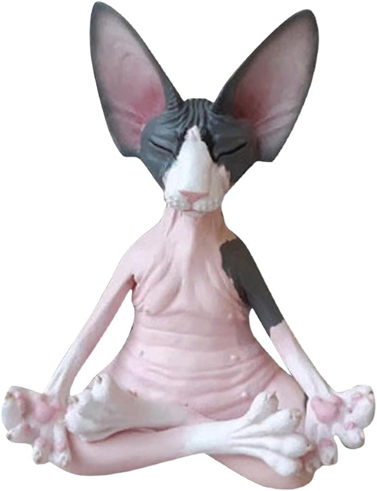 Dan&Dre Meditating Cat Statue Sphynx Cat Figurine Yoga Pose Buddha Handmade Decor for Home Office Desk Bookcase Gift (Colorful)