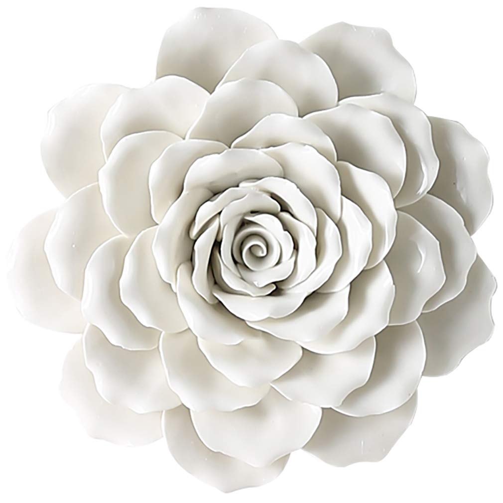 Photo 1 of ALYCASO Rose Ceramic Flower Wall Décor Artificial 3D Flower Wall Art for Living Room Home Hallway Bedroom Kitchen Farmhouse Bathroom Dining Room, White, 7.08 inch 7 inch White