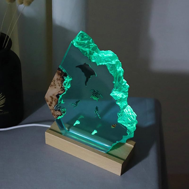 VIGAN Creative Art Decoration Lamp Marine Mermaids and Turtles Tropical Fish Resin Night Lights Crafts Resin Table Light Bedroom Decor (8 Inch)