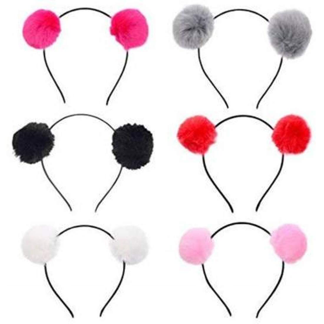 H&D Enterprises Pack of 6 Pom Pom Fur Soft Cute/Rabbit Plush Big Ball Headbands- Multicoloured