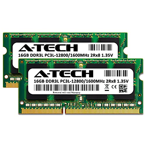 Image of A-Tech 32GB (2x16GB) DDR3 /DDR3L 1600MHz PC3L-12800 (PC3-12800) CL11 SODIMM 2Rx8 1.35V 204-Pin Non-ECC SO-DIMM Laptop RAM Memory Modules