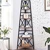 Hombazaar corner shelf72 inch industrial bookshelf for corners5 tier tall ladder shelves with metal framerustic shelving stand for living room bedroom office rustic brown  urban country home decor