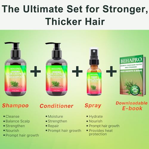 Hair Growth Shampoo and Conditioner Sets w/6 in 1 Heat Protectant Spray,Rosemary Oil Biotin Keratin Caffeine Sulfate Free Hair Thickening Products for Thinning Hair & Hair Loss,Gifts for Women Men - Image 3