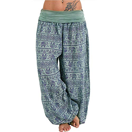 Frolada Yoga-Hose für Damen, Baumwolle, Boho, Elefanten-Druck, niedrige Taille, lange Hose, locker, Baggy, Bloomer, Armeegrün, Größe M Cover