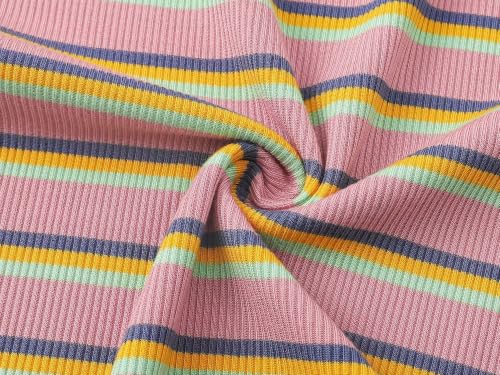 Image of Girls Striped T-Shirt Lettuce Trim Short Sleeve Top Size 6-16 | Soft stretch ribbed knit fabric, breathable blouse,summer outfit for big girls & teen, for school, party and daily activity