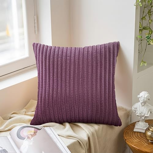 Image of Yellow Weaves Pencil-Stripe Fur Cushion Covers | Soft Polyester | Decorative Sofa & Throw Pillow Covers | 16x16 Inches, Pack of 3 (Multi 1)