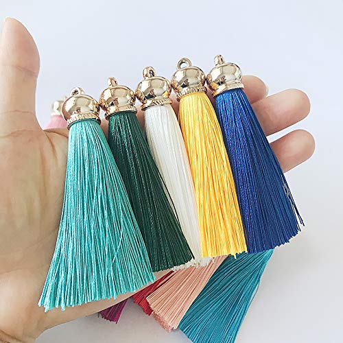Gbstore 12 Pcs 8 Cm Silk Long Tassel With Gold Metal Caps Multicolored Fashion Soft Imitation Silk Tassels For Earrings Curtain Jewelry Making Key Chain Cellphone Bag Diy Accessories(Mix Color) #TOP3