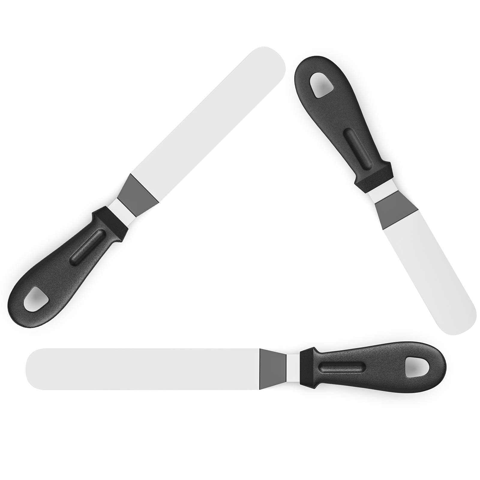 Offset Spatula Pack of 3 (6, 8 and 10 inch blade) Dishwasher Safe Stainless Steel and PP Plastic Handle - Angled Frosting Icing Spatula For Cake Decorating