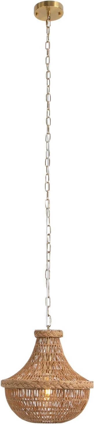 Eapmic Hand-Woven Bamboo Pendant Light, Lantern Lamp Rattan Single Light Weaving Natural Wooden Ceiling Hanging Fixture with Adjustable Cord for Kitchen Dining Living Room Restaurant Farmhouse (Vase)