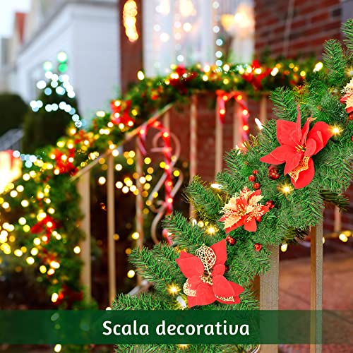 9FT Christmas Garland with 30 LED Lights, Vothen Prelit Artificial Christmas Garland Decorations with Red Flowers,Balls, Berries, Greenery Xmas Garland for Indoor Stairs Mantle Fireplace Decor 2.7M - Image 4