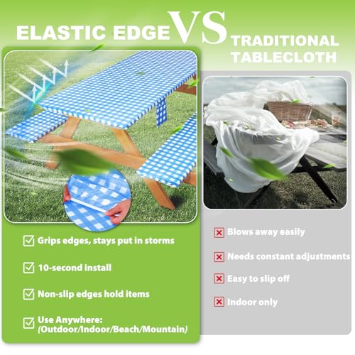 Fitted Picnic Table Cover with Bench Covers Vinyl Waterproof Elastic Edges Fitted Rectangle Tables Patio Tablecloth Camping Gear and Essentials Rv Accessories Road Trip Supplies Car Travel Must Haves by Wrakus - Image 5