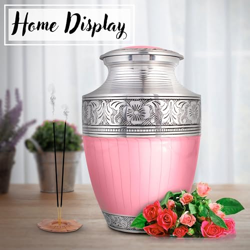 Image of ALPHA Living HOME Cremation Urns for Human Ashes - Adult Metal Urn for Men or Women up to 200lbs - Handcrafted Memorial Burial Container - Suitable for Funeral or Display (Pink Silver)