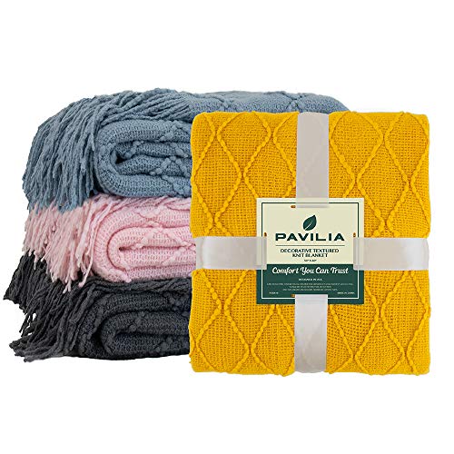 Pavilia Knitted Throw Blanket Fringe Blush Light Pink | Decorative Tassel Boho Farmhouse Decor Couch Bed Sofa Fall Outdoor | Woven Modern Textured Afghan Soft Lightweight Cozy Warm Acrylic 50X60 #TOP7