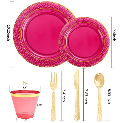Ciaell 150PCS Clear Red Plastic Plates - Disposable Red and Gold Plates Set include 50Plates, 25Forks, 25Knives, 25Spoons, 25Cups for Wedding & Party & Christmas - Thumbnail 6