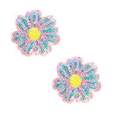 Neva Nude Sequin Blacklight Blue Pink Drivin' Miss Daisy Nipztix Pasties Nipple Covers for Festivals, Raves, Parties, Lingerie and More, Medical Grade Adhesive, Waterproof and Sweatproof, Made in USA