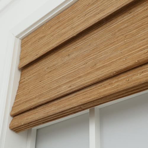 Aimnid Natural Cordless Woven Wood Shades for Windows, Light Filtering & Privacy Protection Bamboo Roman Shades, Custom Jute Bamboo Blinds with Valance for Kitchen, Indoor Windows, Patio, Serene Sand