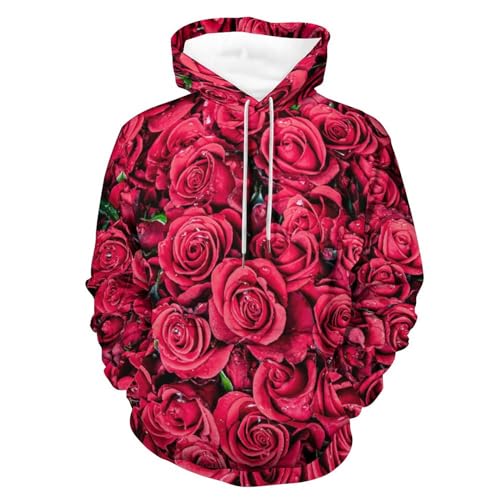 Hoody Sweatshirt Rose Rouge UMENG Pull Homme Femme Ample Manche Longue Capuche S