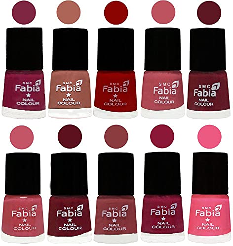 Image of SMC Fabia ALL IN ONE (PACK OF 10), Long Lasting Glossy Nail Polish, 6 ml Each, All Vibrant Colours,02397