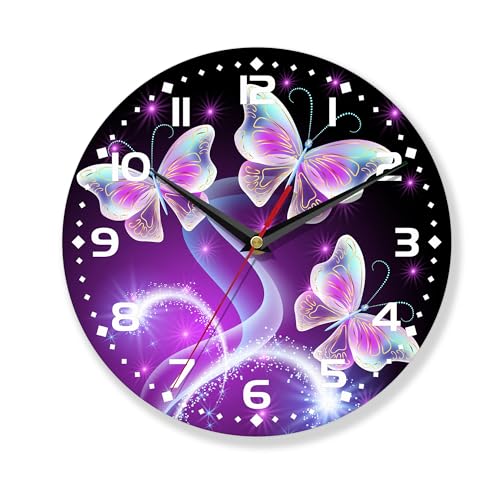 Butterfly Wall Clock for Bathroom,Flying Butterfly Glowing in Dark Wall Clocks Silent Non-Ticking Battery Operated Clock 10 Inch,Wall Clocks Decorative for Living Room,Kitchen,Office
