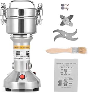 HUKOER Portable Grinder Grinder 220V Herb Grain Épice Céréales Broyeur Machine De Poudre De Farine, 3 Lames Machine De Broyage De Synchronisation À Haute Vitesse Processeur(150g)