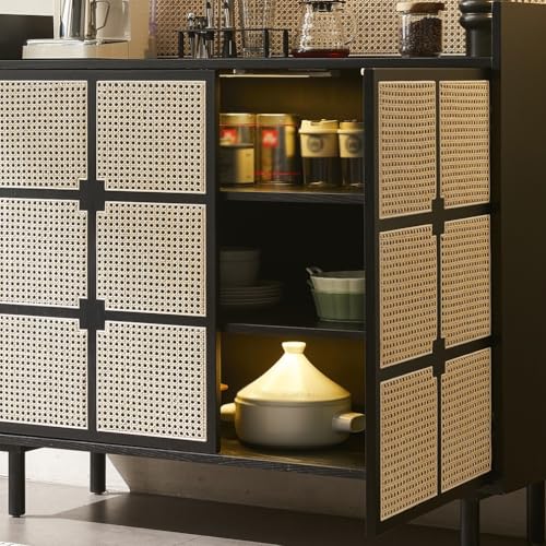 Retro Wooden Sideboard Buffet Cabinet - Rattan Storage for Living Room & Kitchen - Stylish Food Pantry & Porch Cabinet - Versatile Home - Image 8