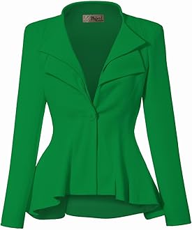 Hybrid & Company Women's Casual Work Office Dressy Double Lapel Single Button Peplum Comfortable Blazer