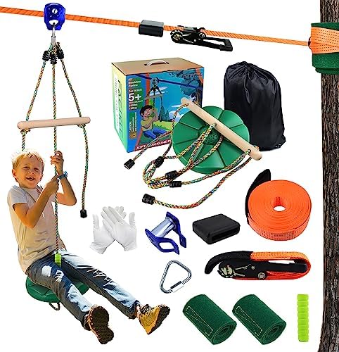 Slackers Zipline Kit s For Kids And Adult 52FT Pulley Kit