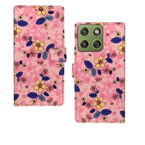 Image of amazon basics Moto Edge 70 5G Flip Cover | Card Pockets Wallet & Stand | Flip Cover for Moto Edge 70 5G (Pink Flower)