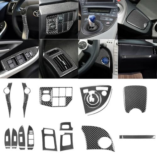 25Pcs Carbon Fiber Interior Full Kit Set Cover Trim Compatible with Toyota Prius 2012-2015