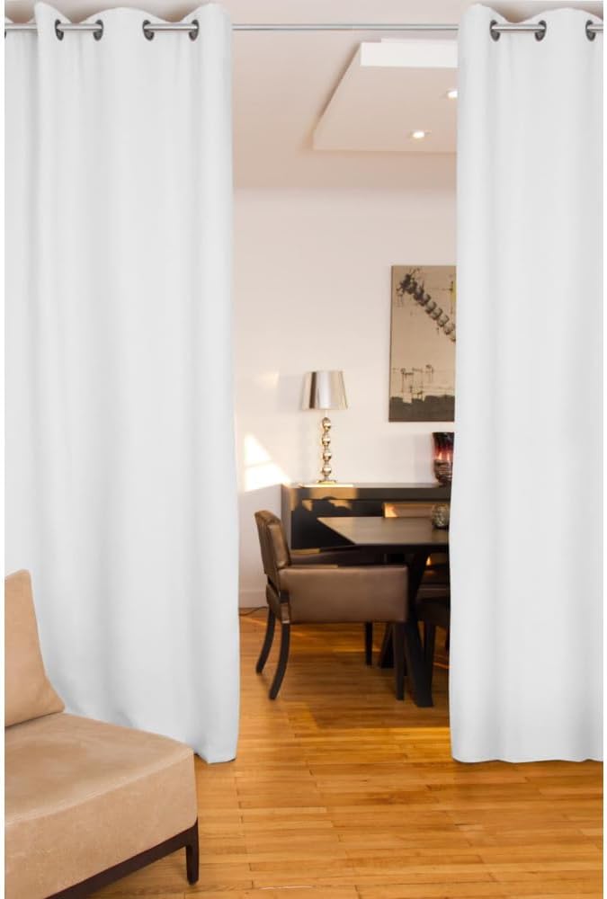 Moondream DecibelControl™ 4-in-1 Soundproof Room Divider Curtain | Noise Reduction | Thermal Insulation | 100% Blackout | Patented | Velvet | Grommet | 52" W x 108" L | White - Snow MC720
