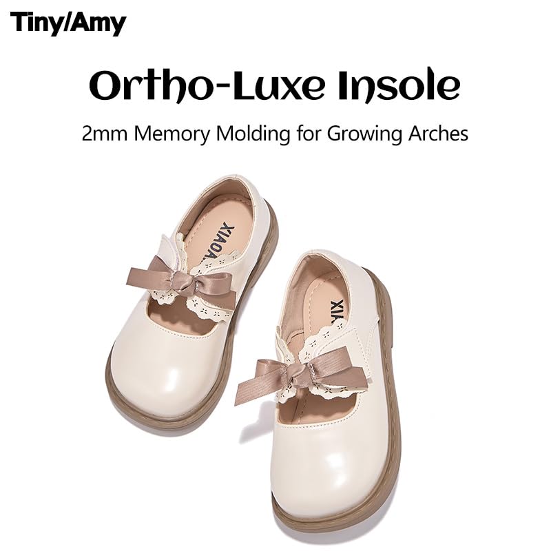 Girls Mary Jane Dress Shoes with Bow – Patent Leather Look School Uniform Flats with Hook and Loop Strap – Non-Slip Rubber Sole, Lightweight & Comfortable Formal Shoes for Kids4