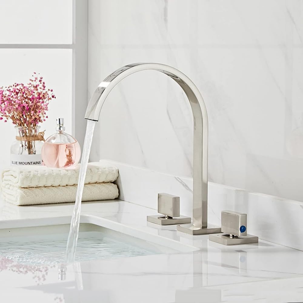 Robinet de salle de bain 3 trous mitigeur cascade double poignée lavabo anti-éclaboussure