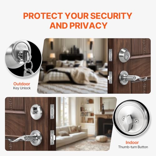 VEVOR Entry Door Locksets with Deadbolt, 5 Pack Satin Nickel Entry Lever and Single Cylinder Deadbolt, Keyed Alike Combo Pack, Fit for 1-3/8" to 1-3/4" Door Thickness, for Entrance and Front by VEVOR - Image 5