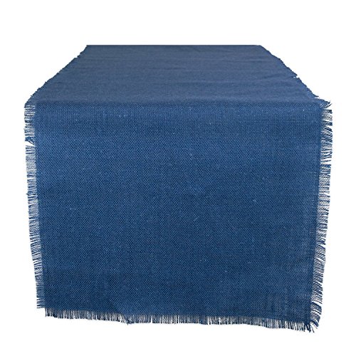 DII Jute Burlap Collection Kitchen Tabletop, Table Runner, 15x48, Solid Nautical Blue