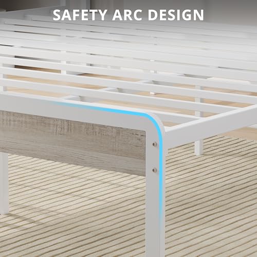 Image of LIKIMIO Queen Bed Frame with Headboard, Wood Camas Queen with Strong Supports, Sturdy, Noise-Free, No Box Spring Needed, White Maple