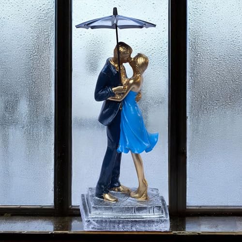 Elegant Couple Figurine with Umbrella – Romantic Poly-Resin Sculpture for Home Décor, Anniversary, and Valentine’s Day Gift – Intricately Designed Love Statue (Blue) — photo — 7 of 9