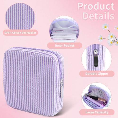 Image of Period Bag for Teen Girls | Striped Sanitary Napkin Storage Bag | Cute Pads Pouch for Period | Menstrual Pouch for Pads, Tampons, Menstrual Cups & Panty Liners | Perfect for Travel & Daily Use