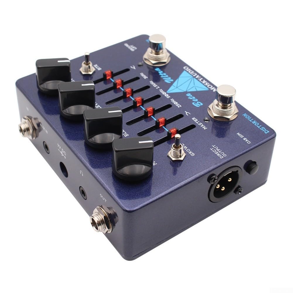 Spelonify Pedale di distorsione per basso con equalizzatore grafico a 6 bande, preamplificatore Overdrive Bass, amplificatore per cuffie per esercitazione, sim cabina diretta, unità effetti chitarra