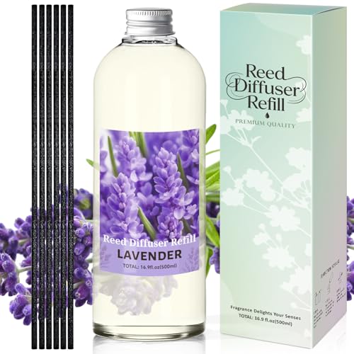 Image of STRN Lavender Reed Diffuser Refill 500ml with 6 Natural Reed Sticks, Premium Aromatherapy for Home, Long-Lasting Fragrance for Living Room, Bedroom, Office | Alcohol-Free