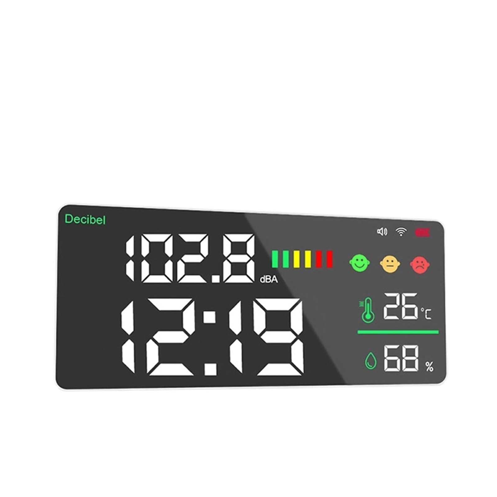 WiFi Noise Decibel Meter 4in1 Temperatur Luftfeuchtigkeit Decibel Test Wecker 11 Zoll LED-Farbverbindungssteuerung Breites Anwendungsspektrum