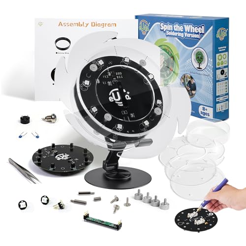 eUda+ STEM Interactive Lucky Wheel for 12-14-17-18+ Craft Kits for Teens 14-16 Stem Build Kits Ages 15-18 Physics Kits for 13-15 Year Old Soldering Practice Kit for Beginners (Soldering Version, FWTC)