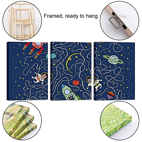 Fusée photos chat cosmos triptyque moderne de décoration murale pour maison