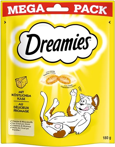 Dreamies Klassiker Katzensnacks mit Käse – Katzenleckerli mit knuspriger Textur und cremiger Füllung – 4 x 180g