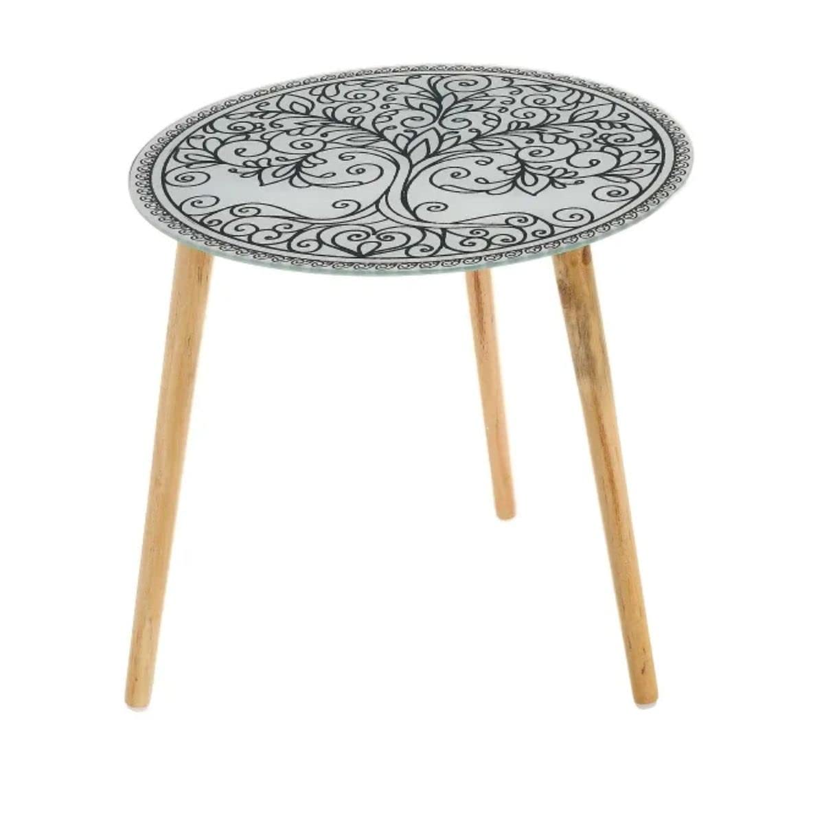 Table d'appoint en verre blanche Arbre de Vie coin lecture salon cosy