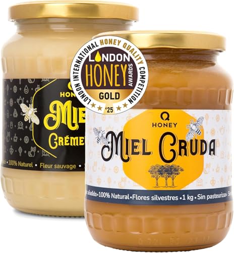 Miel de Abeja Pura 1kg | Miel Cruda Ecológica de Campo y Bosque | 100% Natural | Tarro de cristal