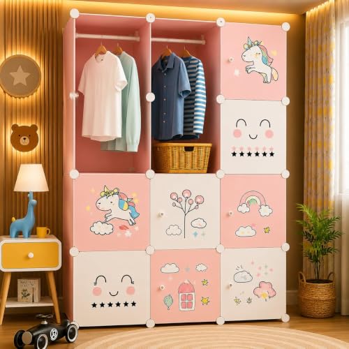 Image of 12 Door Plastic Wardrobe for Kids - Cupboard for Clothes Storage Rack, Almirah for Clothes, Baby Collapsible Wardrobe, Multi-Purpose Kids Storage Organizer for Books,Toy (Pink-KTKT, 12-Door)