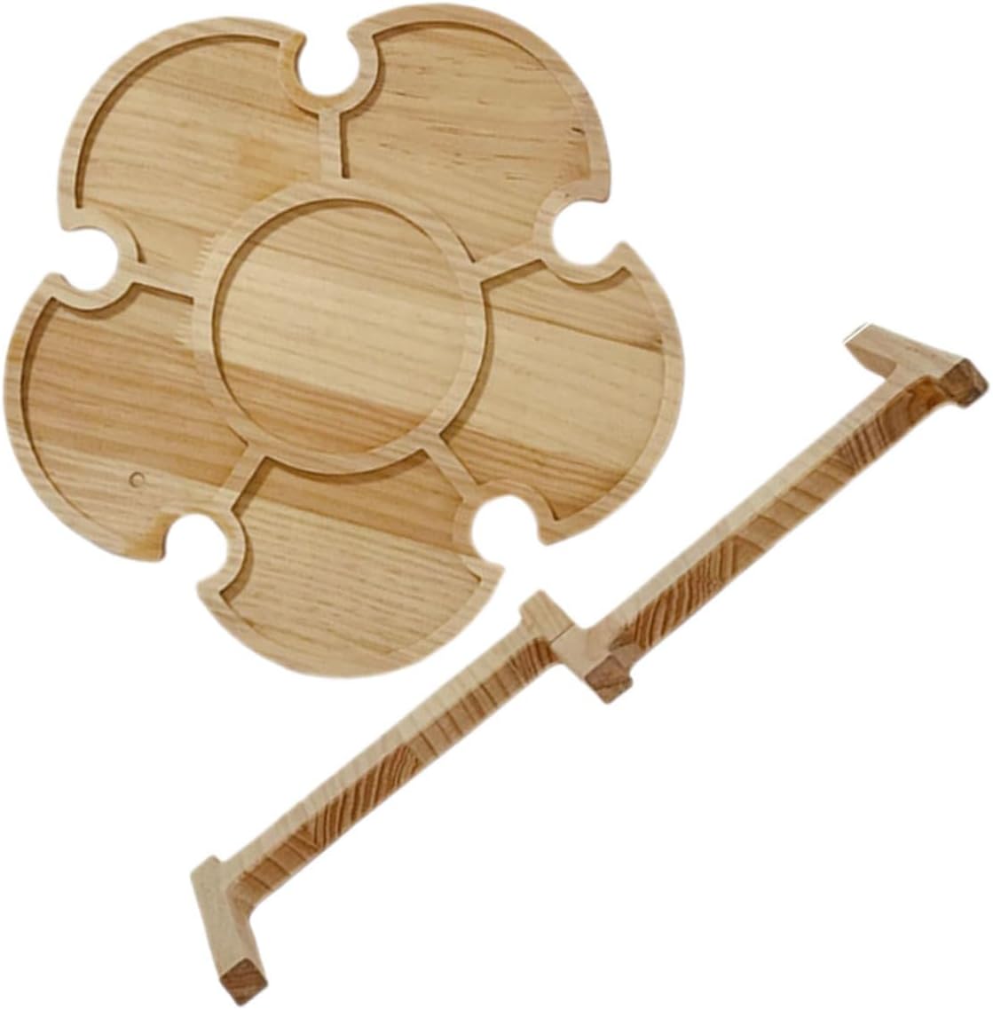 Toyvian Portable Foldable Wine Table Outdoor Picnic Beverage Desk with Tray 35cm Diameter Petal Shape Wooden Floor Table for Beach Camping and BBQ