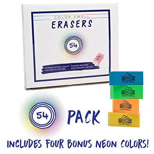 Color Swell Erasers Bulk Pink Neon Pencil Eraser - For Kids School Office 54 Pack